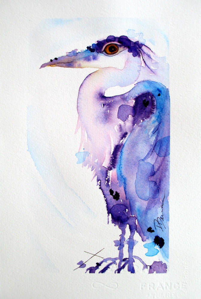 Great Blue Heron Watercolor, Original Bird Art