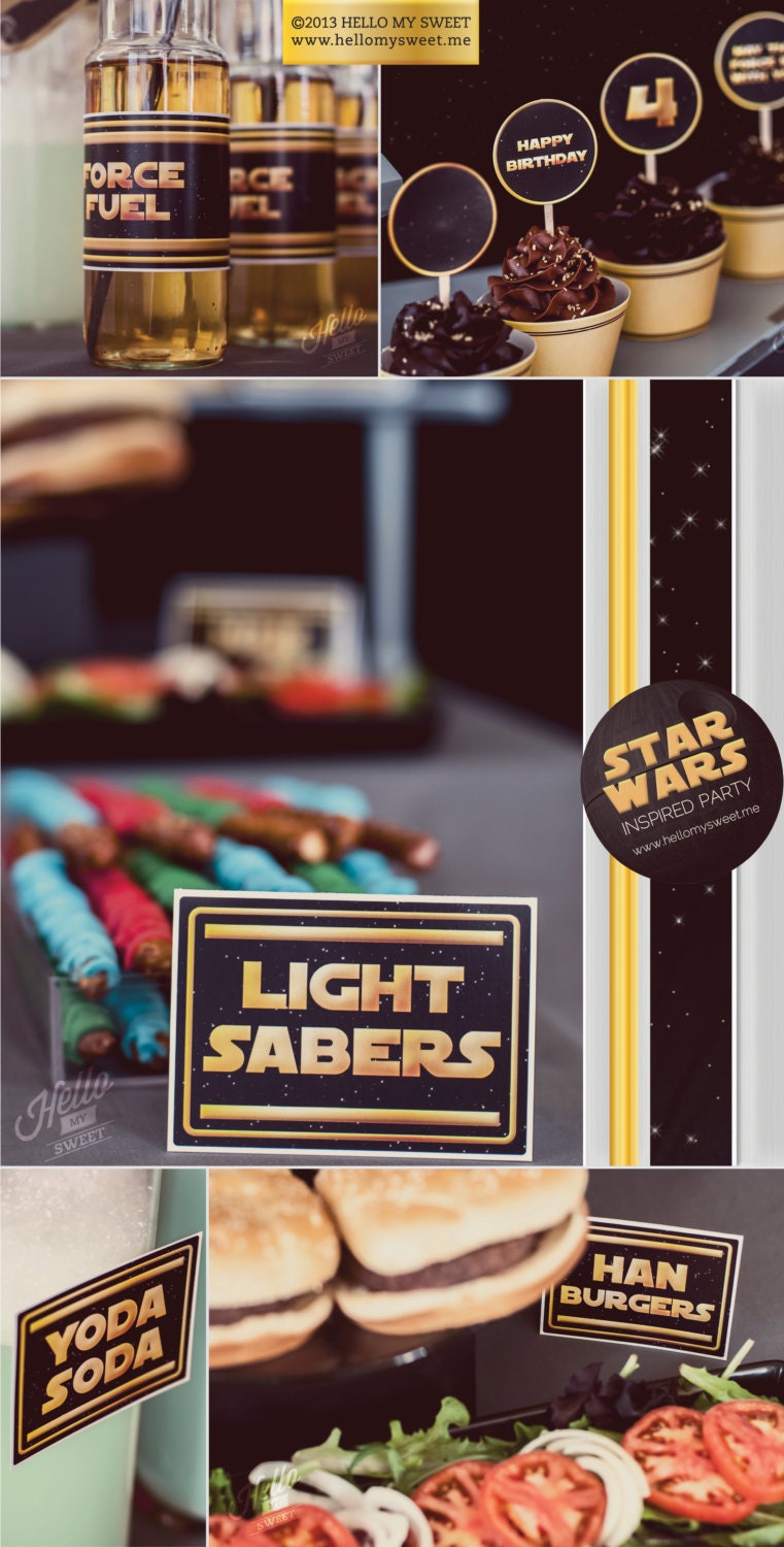 Star Wars Party - Classic Saga Printable Birthday Party Decorations - Gold Yellow Black - COMPLETE SET