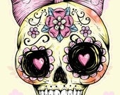 A4 Print of a Yellow Sugar Skull Illustration