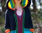 MTO Psychedelic UV glow Custom Recycled Sweater Coat Hoodie .Kaleidoscope  Guy Festival.Unisex Elf  Large Hippie Grateful Dead Furthur