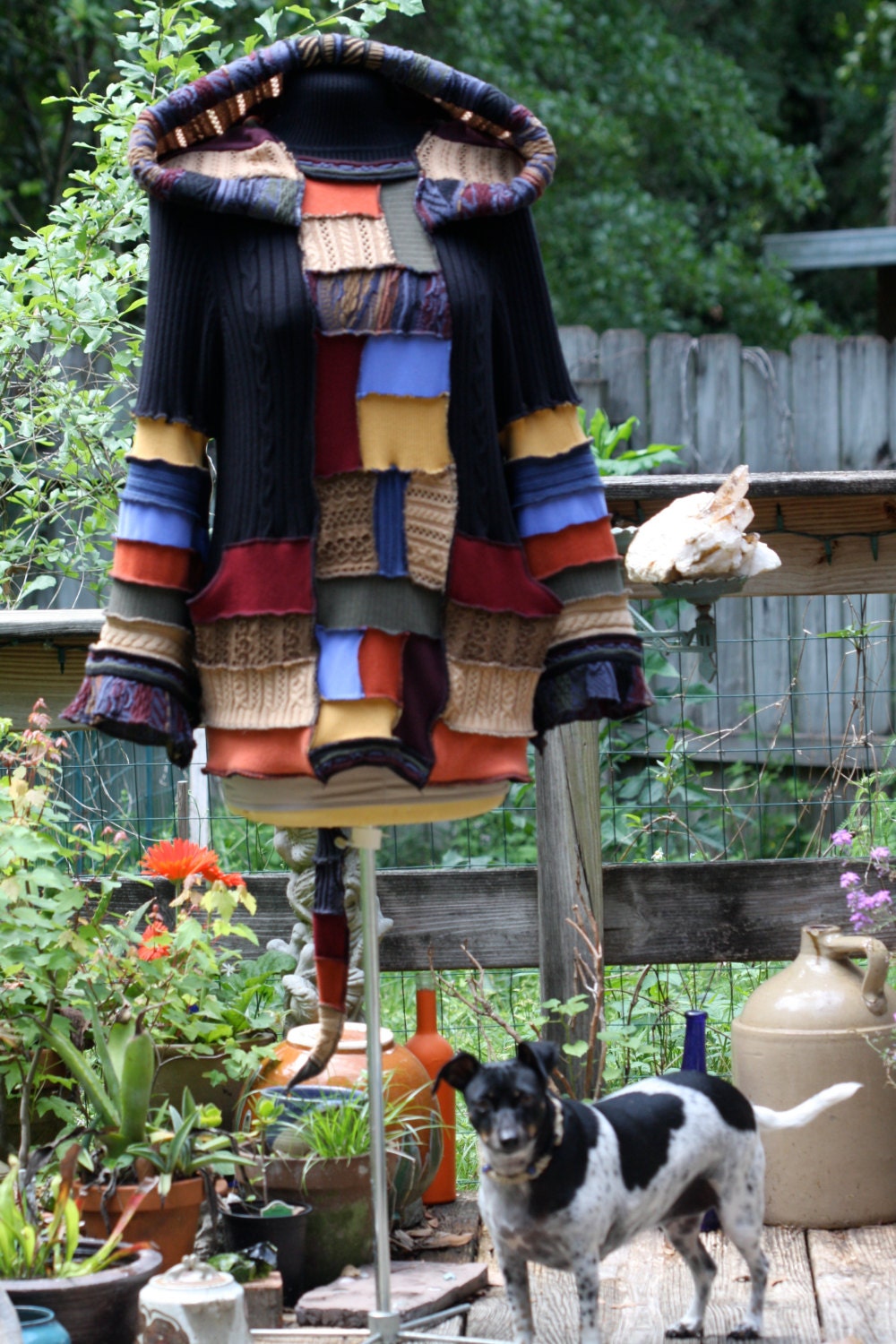 Reserved for Velocity Deposit for Recycled Sweater Coat Hoodie.  Guy .Unisex  upcycled fairy Elf  Large Hippie Grateful Dead Furthur