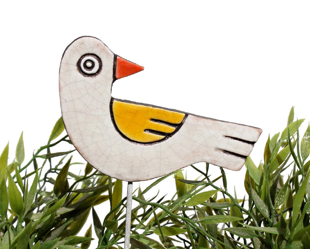 garden art - plant stake - garden decor - decoration - ceramic - bird art - handmade - frost resistant - bird ornament
