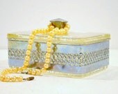 Vintage Silver Metal Banded Covered Victorian Style Glass Jewelry Box