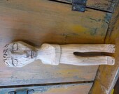 Wood Sculpture, Primitive Folk Art Wood Carving of a Man, Rustic Simple Man, The Observer