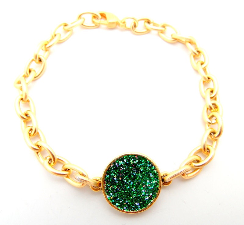 Resin Bracelet, Amazon Green, Glitter Bracelet, Gold Bracelet, Chain Bracelet, Summer Bracelet, Charm Bracelet, Green Bracelet
