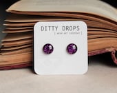 Purple Eggplant Glitter Stud Earrings - Tiny Earrings - Hypoallergenic Surgical Stainless Steel Post Earrings