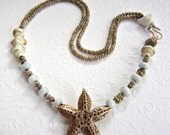 Bronze starfish necklace, lampwork necklace, beach style necklace, Nautical jewelry, nature jewellery