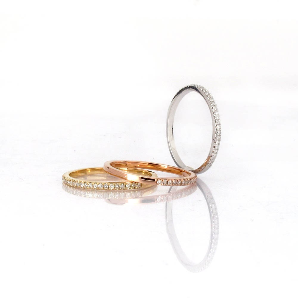 Wedding Band, diamond band, 1.5 mm 14K White Gold half eternity total 0.25 carat diamonds . Payment Plan is available.  P-076