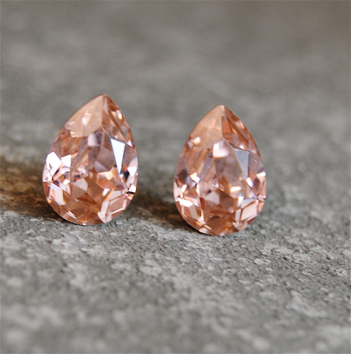 Rose Pink Earrings - Swarovski Crystal French Rose Pink Studs -  Super Sparklers Pear - Mashugana