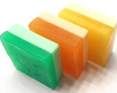 SAVE - Set of 3 Shea Butter Handmade Soaps - Orange - Lemon - Green Apple Shea Butter Soaps  - Vegan