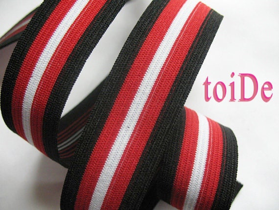 Elastic Ribbon Black Red White stripes