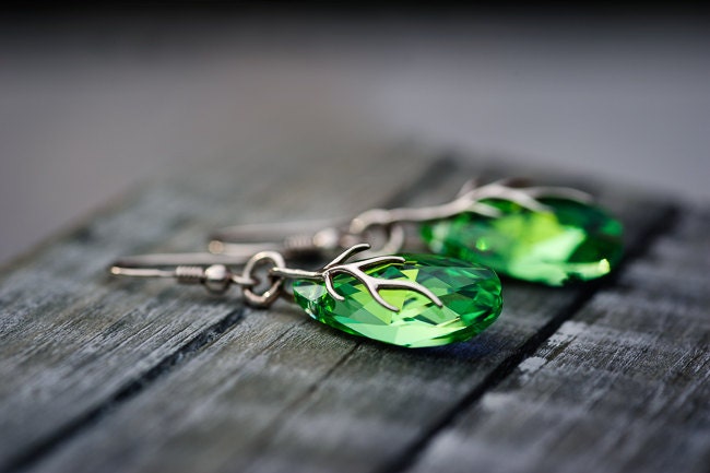 Green Almond Shape Swarovski Crystal Summer Chunky Earrings August Birthstone Jewelry