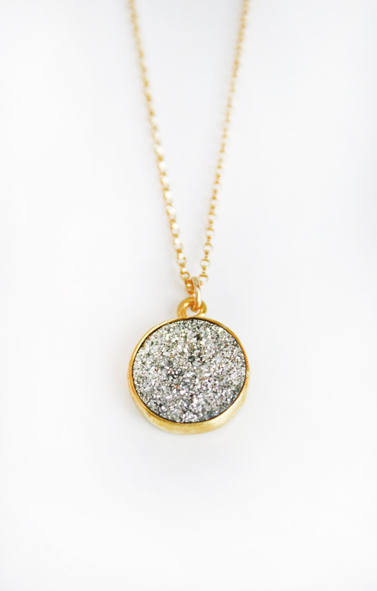 SILVER druzy coin necklace