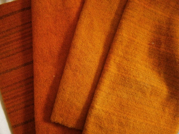 Hand Dyed Wool Fabric for Rug Hooking and Appliqué 4 Eighths Bundle ORANGES