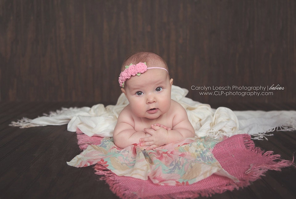 Spring Pink Rose Garland Headband  - Newborn Baby to Adult - Wool Felt Flower Headband