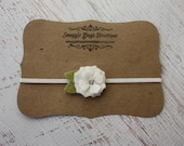 White Rhinestone Flower Headband - Felt Bitty Bloom Skinny Elastic Headband - Newborn Baby to Adult