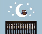 Owl Wall Decal -Owl Moon and Stars Childrens Wall Decals - Owl and Moon Nursery Wall Decals -Vinyl Lettering Wall Art -