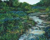 Oil Painting of Texas Landscape with Blue Bonnets PRINT  8x10"