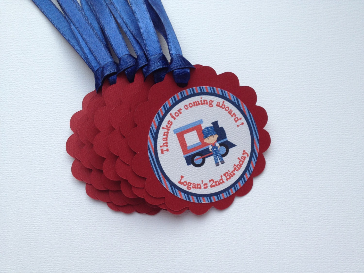 Train Themed Birthday Party Favor Tags - Red - White - Navy