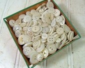 Vintage Variety White Plastic Buttons Collection - Buttons for Repurposing Upscaling Upcycling - Berry Basket of Supplies - 205 Buttons