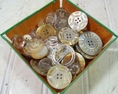 Vintage Variety of Abalone & Clear Buttons Collection - Buttons for Repurposing Upscaling Upcycling - Berry Basket of Supplies - 130 Buttons