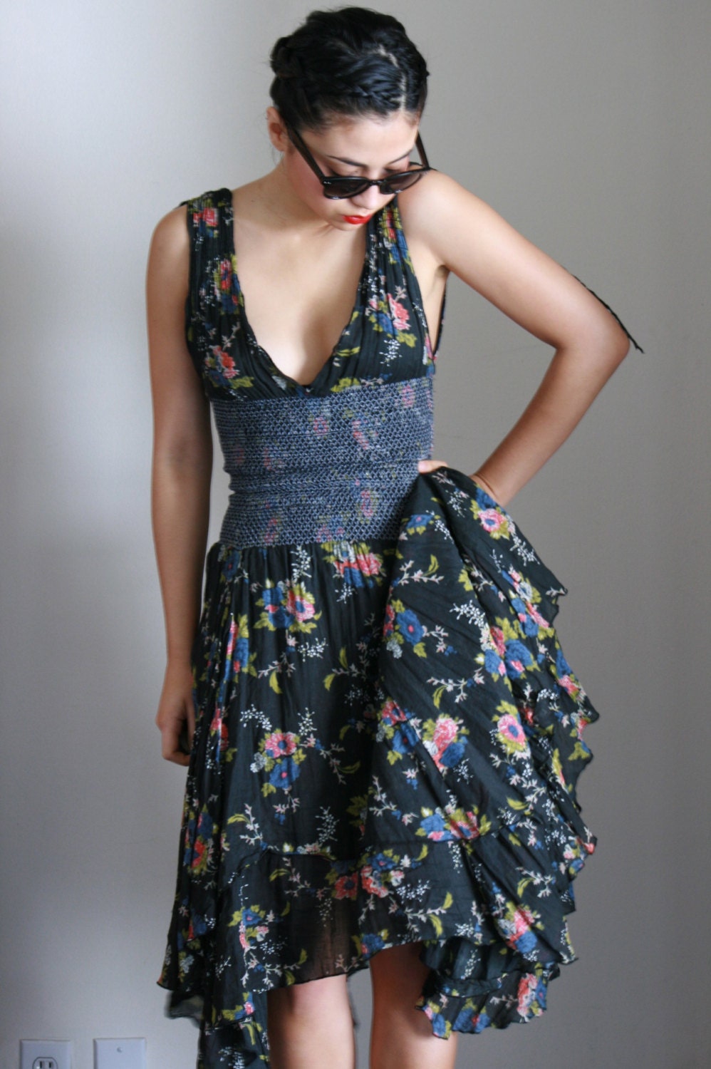 Flower Power Dress. Maxi Hippie Floral Dress. Floral Summer Beach Dress. Bike Riding Dress. Bridesmaids Dress
