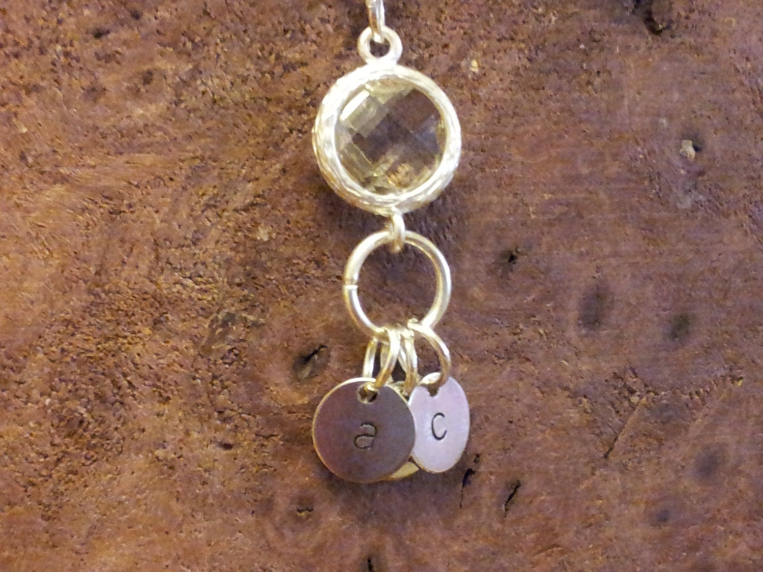 Clear stone and custom initial pendant. free shipping.