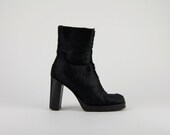 Vintage 90s Charles David Black Pony Horse Hair High Heel Platform Ankle Boots / Size US 6.5 EU 36.5