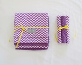 Purple Chevron Baby Gift Set - Bib Burp Cloth and Washcloth Set