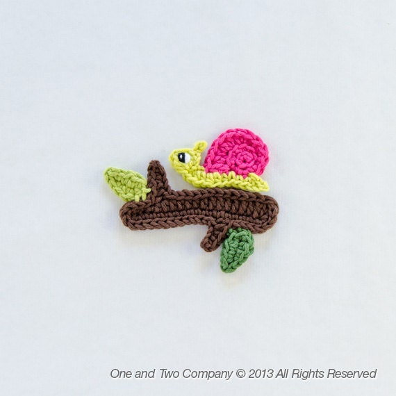 Instant Download - New PDF Crochet Pattern - Snail and Branch Applique - Text instructions and SYMBOL CHART instructions