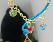 The Legend of Zelda's Wise Ear Bend with Hanging Spiritual Stones and Triforce in Blue