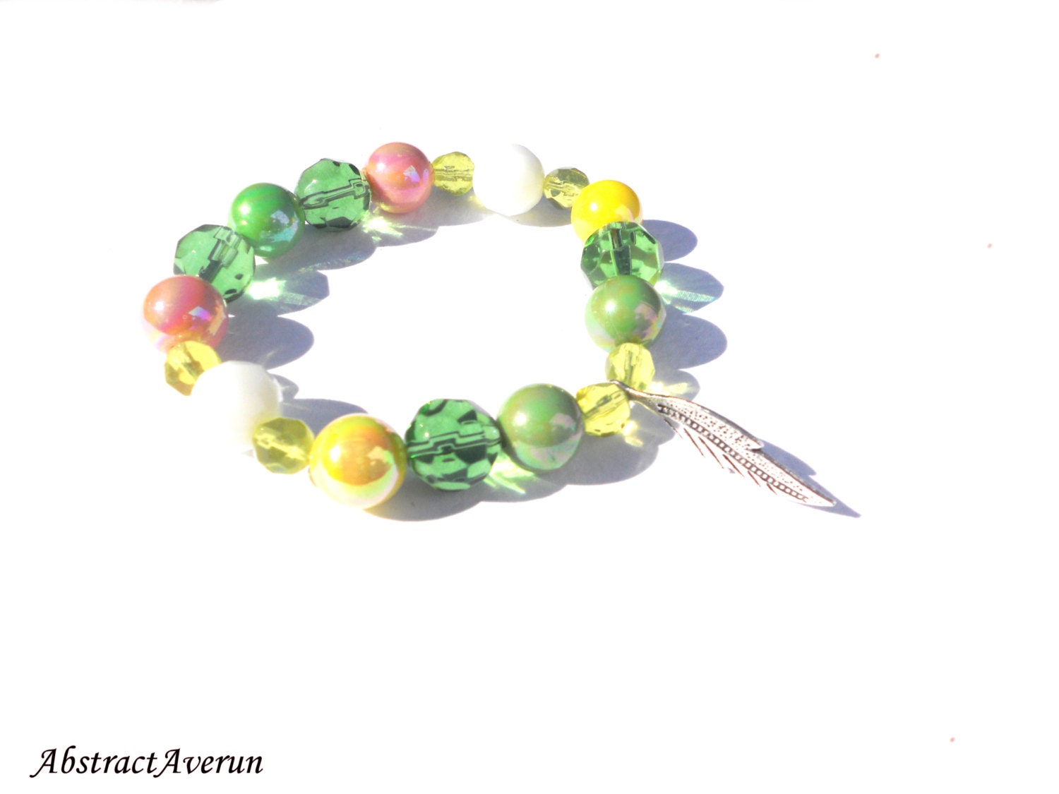 Feather Bracelet - Spring, Pastel Bracelet - Bright and Funky - Summer, Stretch Bracelet