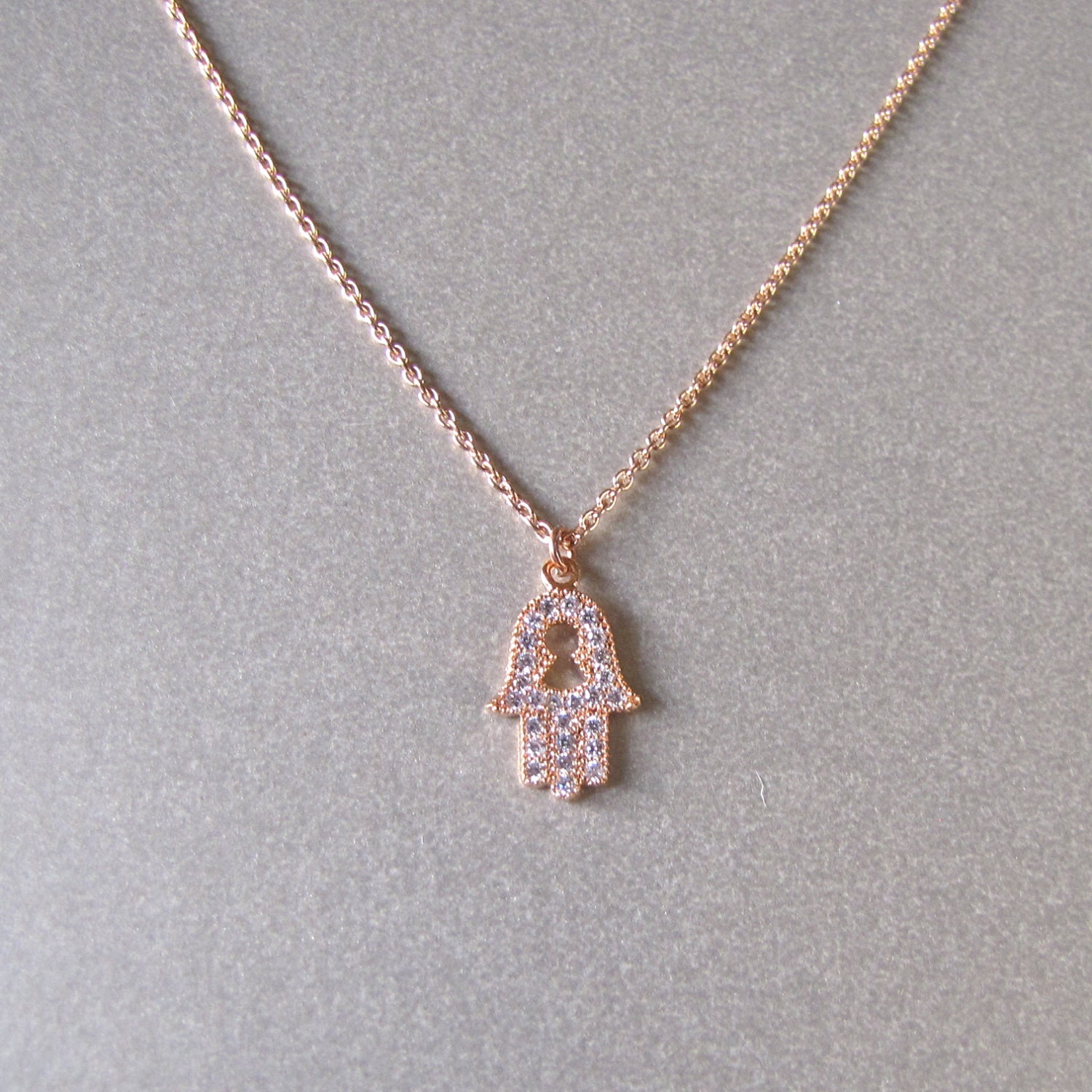 Rose Gold CZ Hamsa Necklace