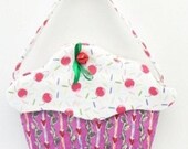purple with hearts and cherry frosting cupcake purse cup220