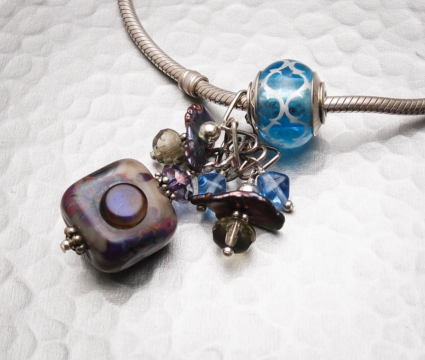 Charm Bead Sterling Dangle Lampwork Glass - Sophisticated - Handmade Sra Unique Slider