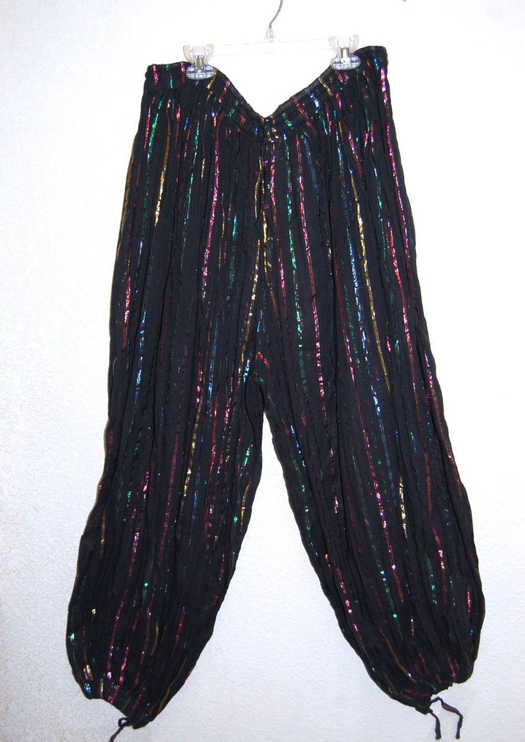 Fabulous Vintage 70s Indian Gauze Metallic Rainbow Stripe Harem Pants