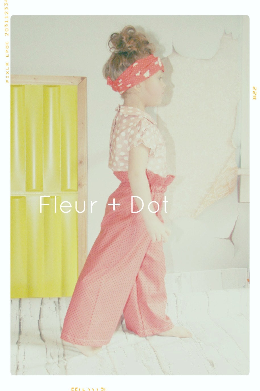 Red on Pink Dot Wide Leg Ruffle Top Trousers Girl Pants Spring Summer Collection from Fleur and Dot