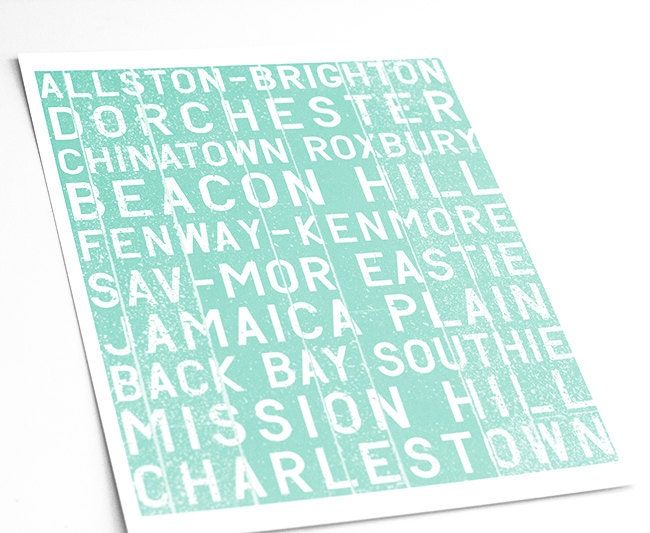 Boston Bus Roll Typography Art Print / Subway Art Transit Scroll Print Choose your Color / 8x10 Digital Print / Choose your color