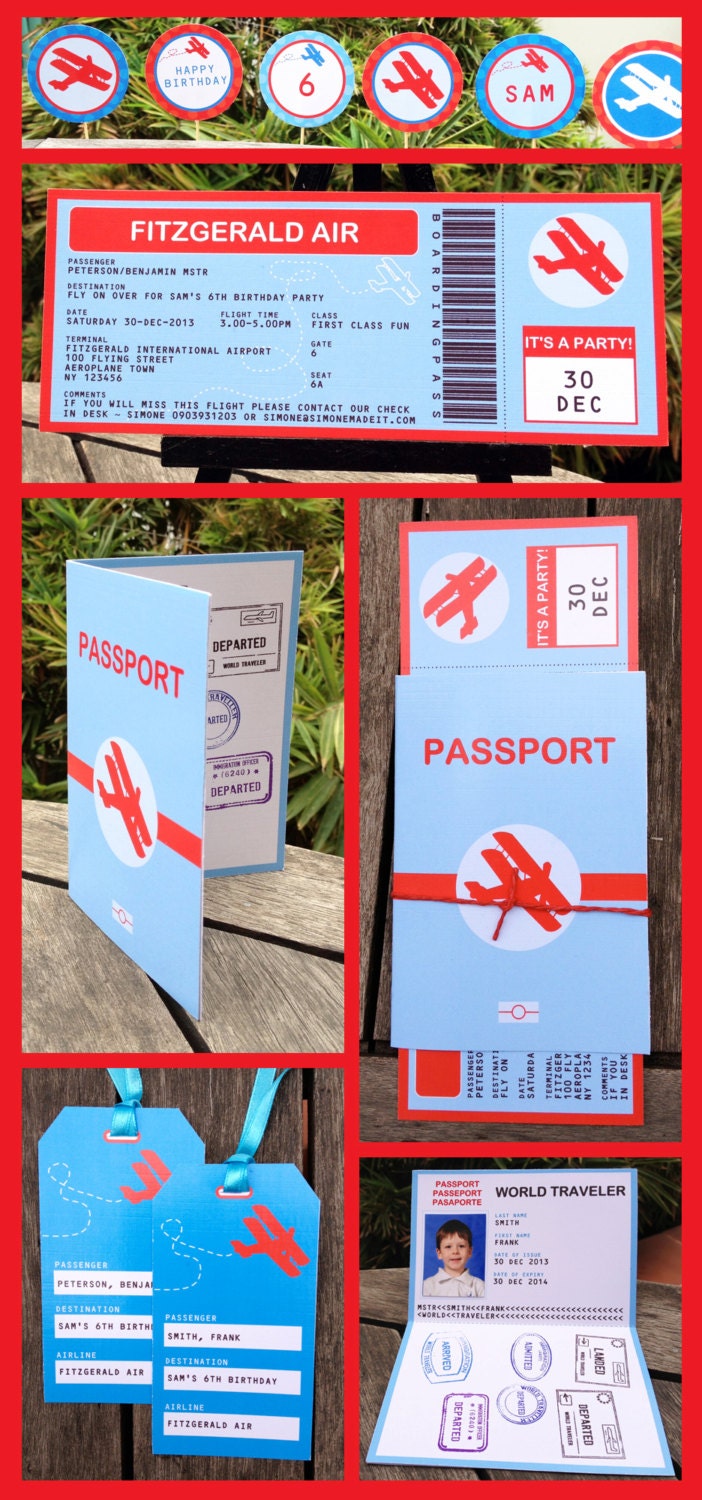 Vintage Airplane Boarding Pass Invitation & Printable Party Collection, EDITABLE text PDF file - you personalize at home with Adobe Reader