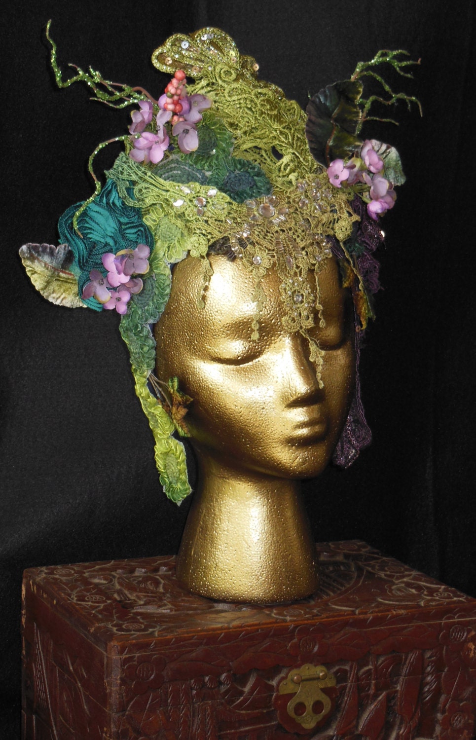 Hand dyed Fantasy Wood Nymph Woodland Fairy Queen Princess Fairy world Renaissance Faire headpiece headdress crown tiara hat wreath