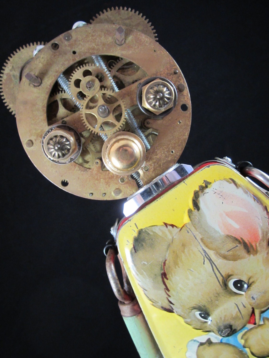 Teddy Bear Bot - found object robot sculpture assemblage