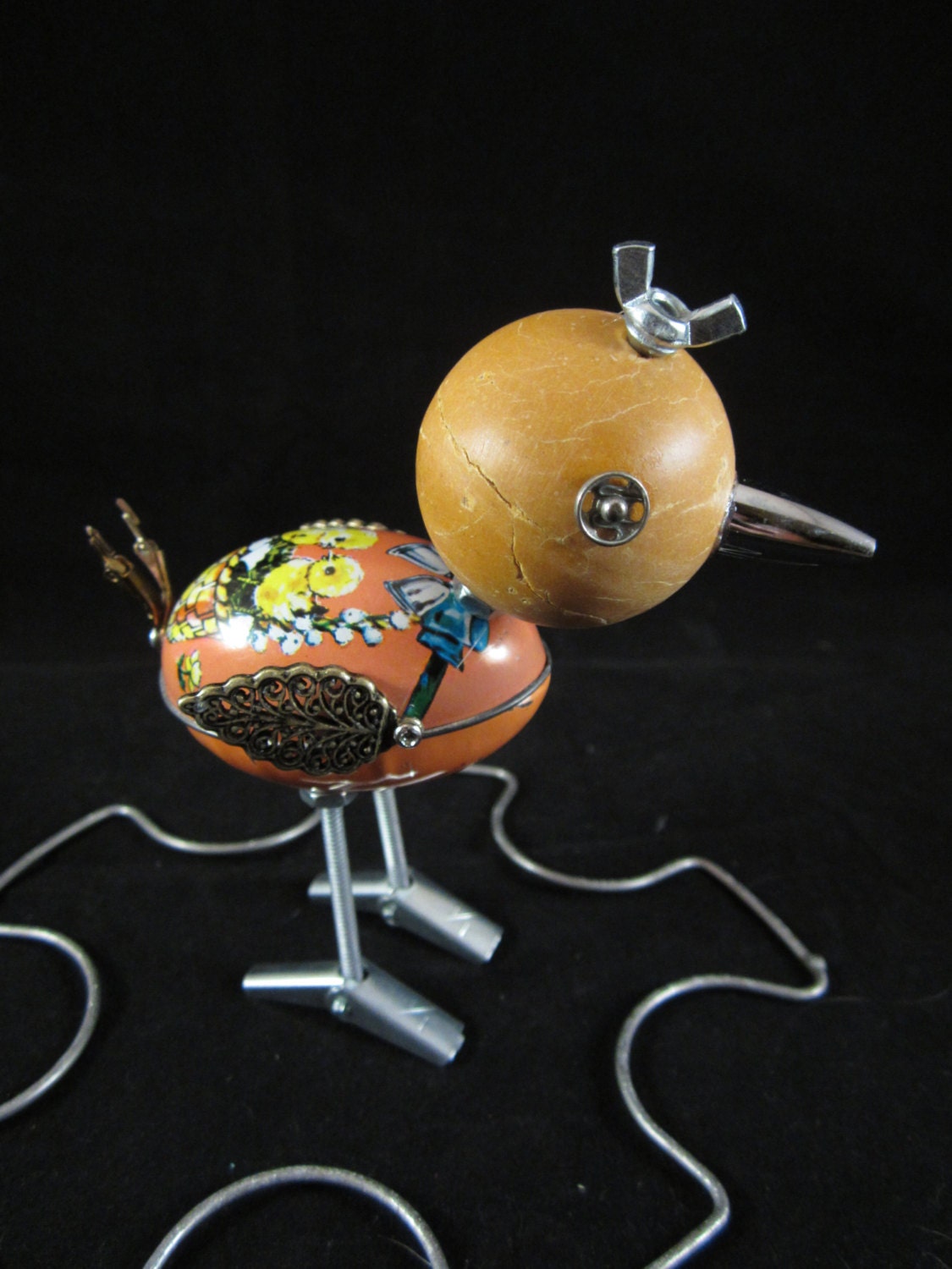 Yellow Bird Bot - found object robot sculpture assemblage