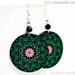 Mandala dangle Round decoupage earrings Black Pink Green Rosette, Free Shipping  gift for her under 25