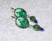 Peacock Cameo Crystal Dangle Earrings