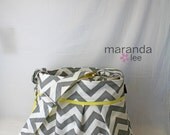 Stella Chevron Diaper Bag Large in Gray Chevron and Yellow- Elastic Pockets Adjustable Comfort Strap Attach to Stroller