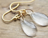 White Topaz Earrings - Handmade 14k Gold Drop Clear Crystal Modern Gemstone Jewelry Gifts for Her.