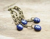 Lapis Lazuli Earrings - Long Nautical Dark Blue Modern Gemstone Jewelry Gifts for Her in Brass.