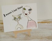 A Woman's Best Friend....Cat and Woman....Original Cally's Creations Postcard Design....Whimsical