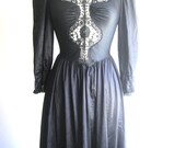Vintage Dramatic Lace Inset Black Gown Size Medium