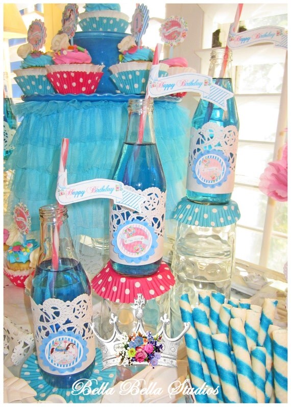 Vintage Carousel Horse Birthday Party - Printable STRAW PENNANT FLAGS Happy Birthday by Bella Bella Studios Il_570xn
